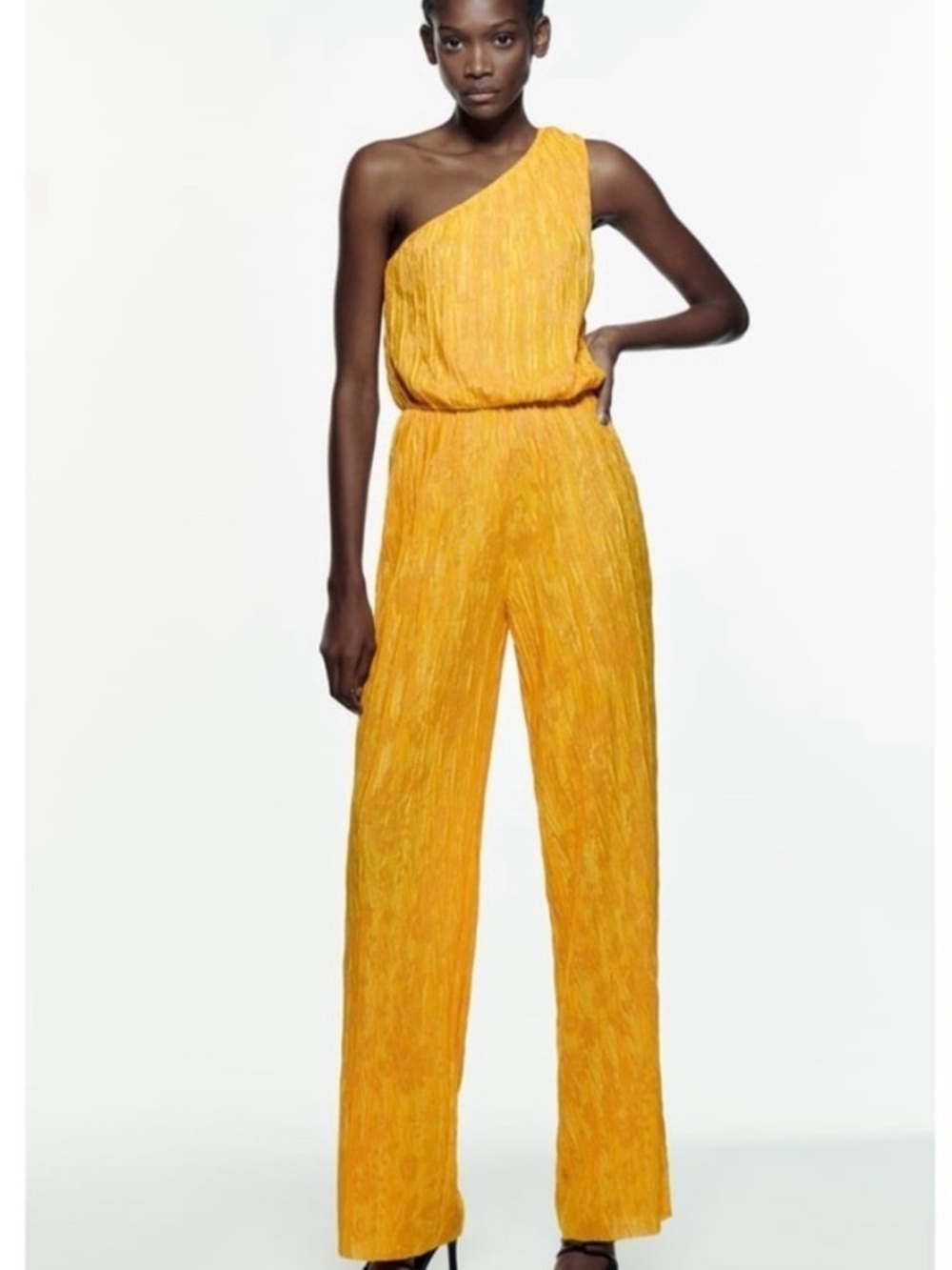 Zara Mustard Yellow One-Shoulder Jumpsuit